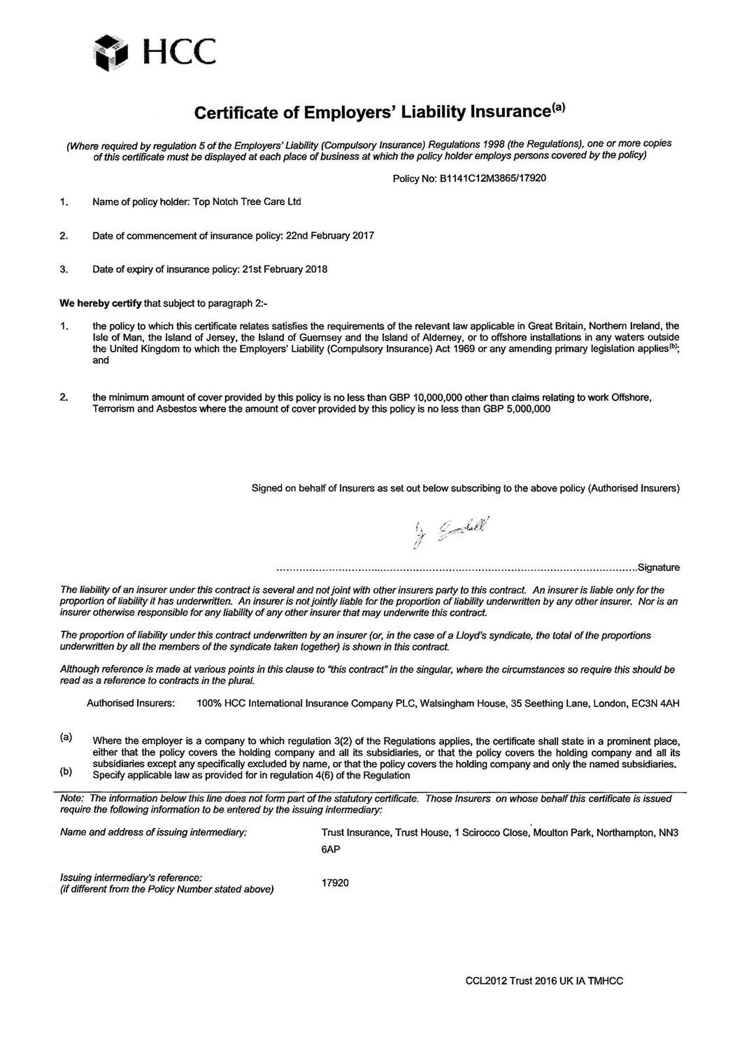 topnotchtreecarecertificateofemployersliability Top Notch Tree